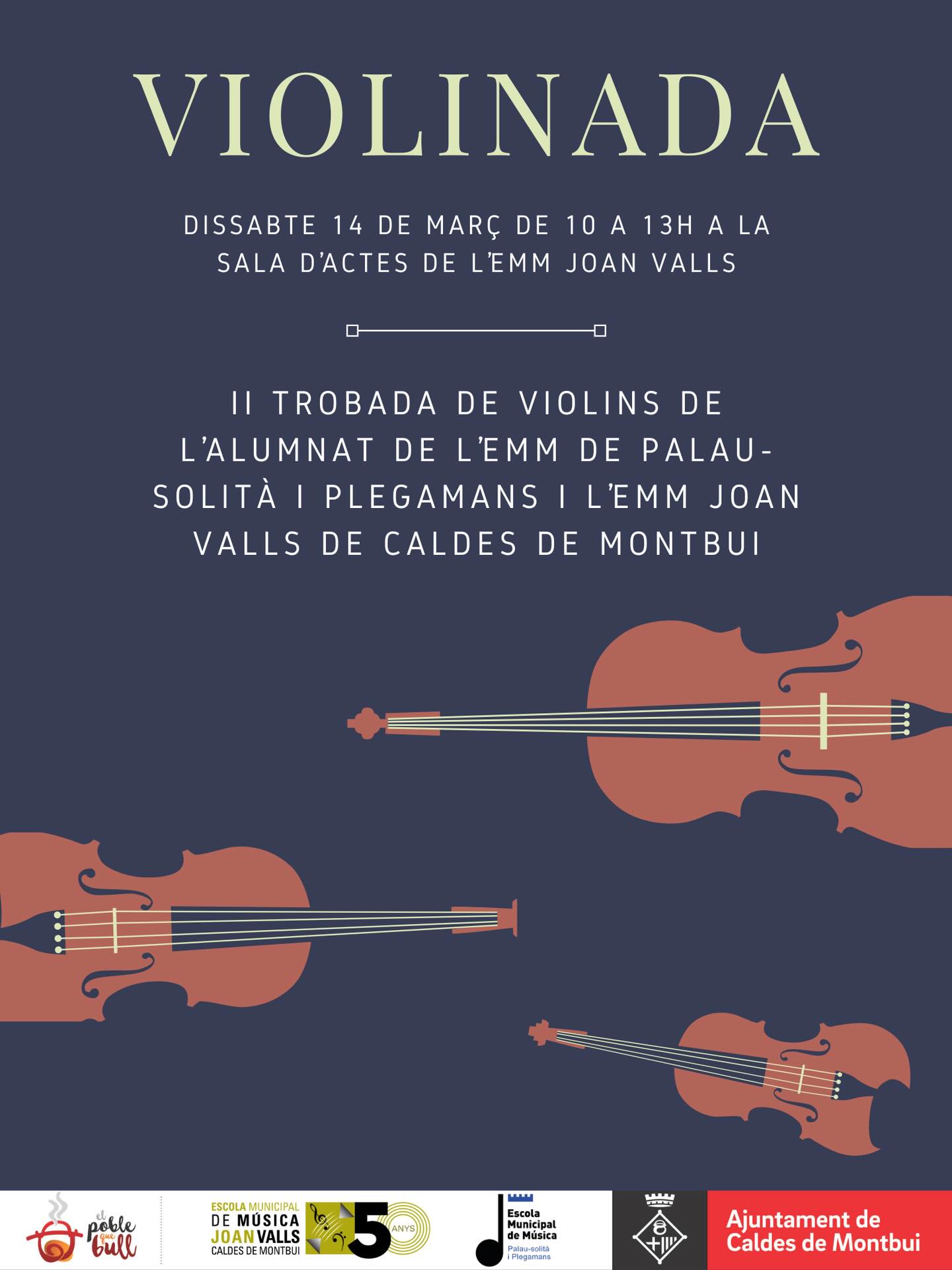 El dissabte 14 de març celebrem la segona edició de la Violinada, amb l’alumnat de violí de l’EMM de Palau-solità i Plegamans i l’EMM Joan Valls de Caldes 🎻